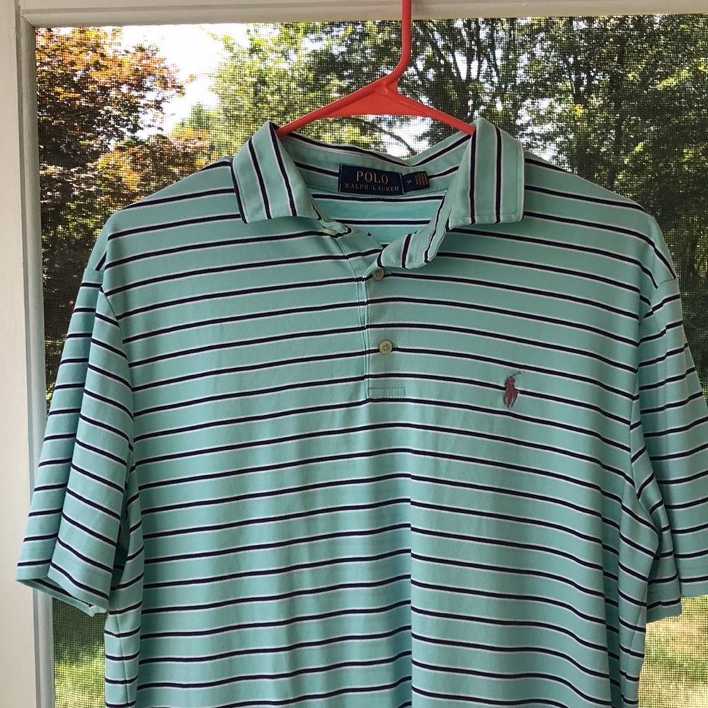 Polo by Ralph Lauren Men's Striped Polo Shirt -mint green with navy stripe
